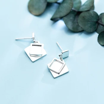 

Square Earrings 100% 925 Silver Jewelry Brincos Vintage Pendientes Minimalism Charm Gift Boho Earrings for Women Oorbellen