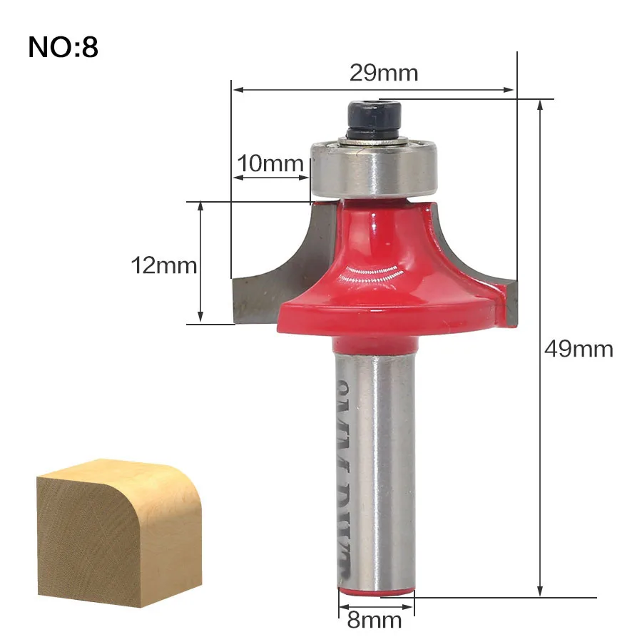 1 шт. 8 мм хвостовик угол округления бокс фреза для дерева прямой конец мельница вольфрамовый маршрутизатор гравировальные инструменты для работы с деревом - Длина режущей кромки: NO 8