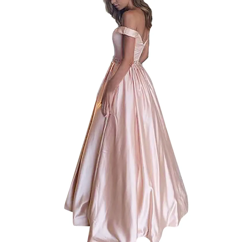 

Women dress off shoulder Sexy Sleeveless Solid prom Sling Party sliming Long Dress 2019 Summer Dress Girl