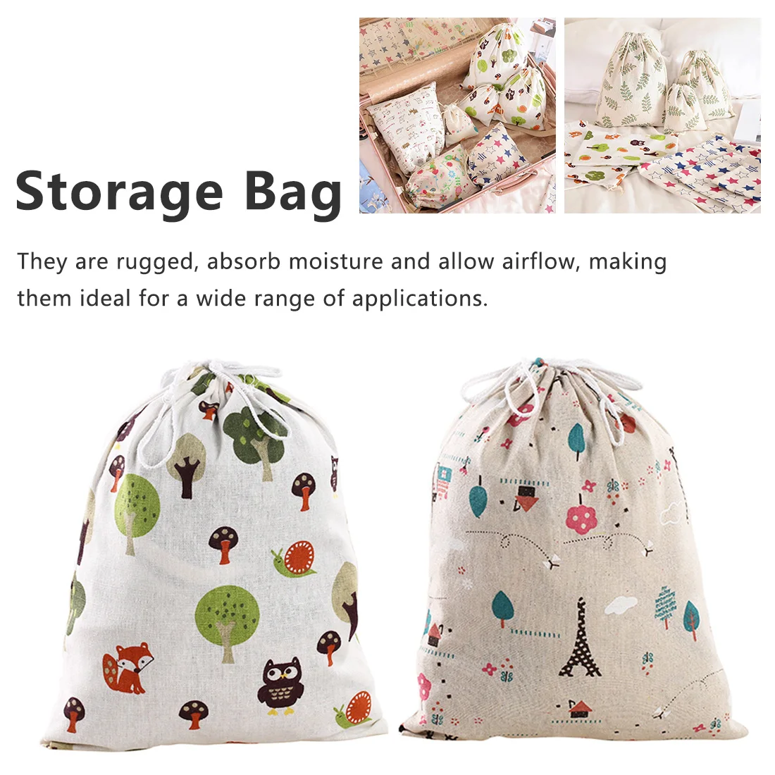 

Folding Natural Resuable Jute Linen Drawstring Pouch Packaging Gift Bag Logo Printed Storage Bag