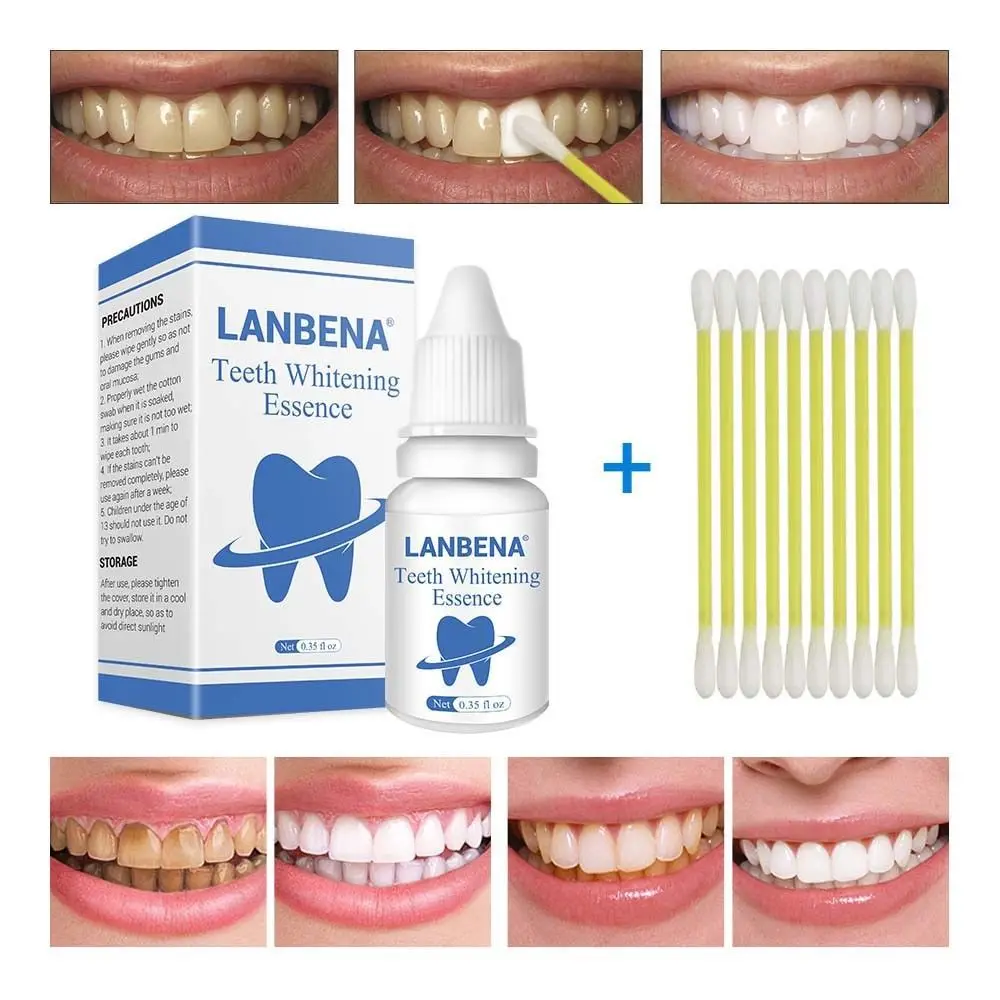 

LANBENA 10ml Teeth Whitening Essence Tooth Brighten Liquid With Cotton Swabs Dental Cleansing Serum to Remove Tooth Stains TSLM2