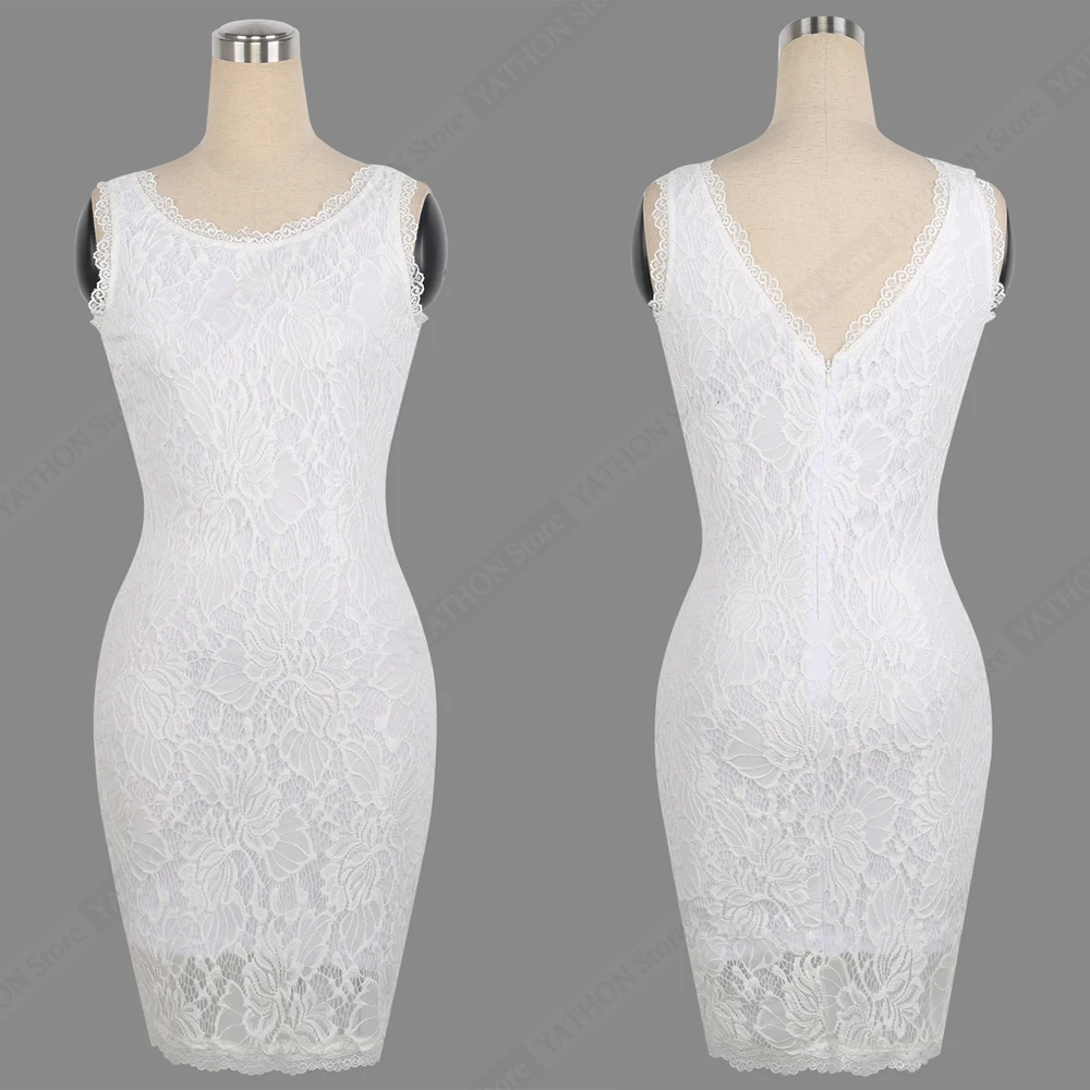 8 New White Floral Lace Casual Cocktail Prom Wedding Party Dresses For Womens Elegant Pin Up 2017 Summer Sexy Blackless Sleeveless Business Office Work Sheath Bodycon Mini Dress