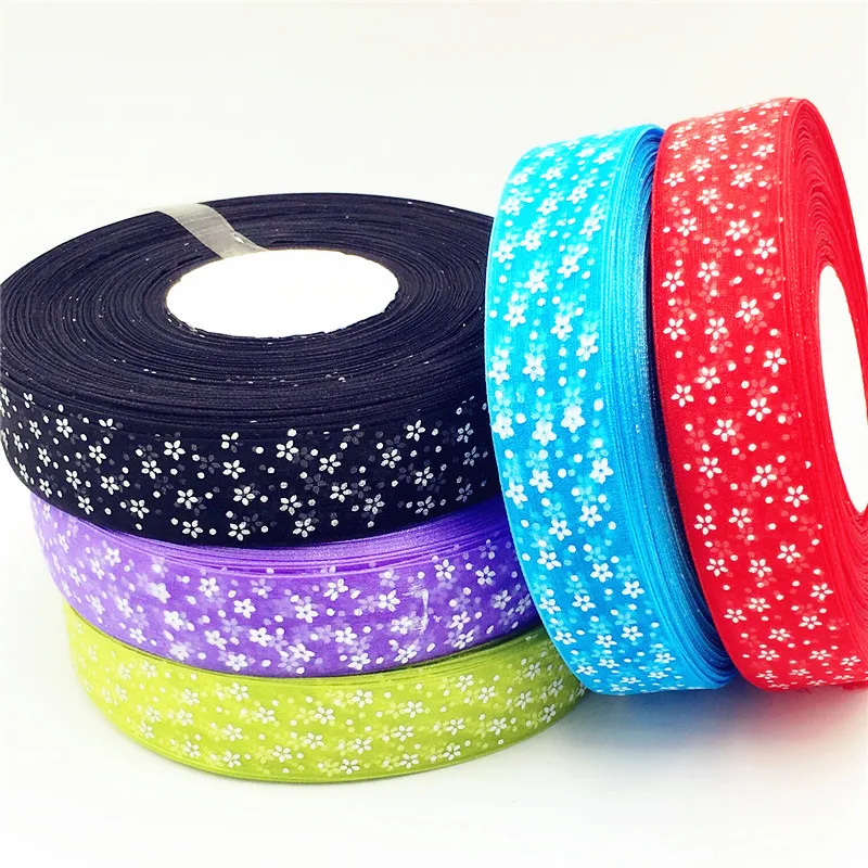 Buy New Release 1'' 25mm width Flowers printed Organza