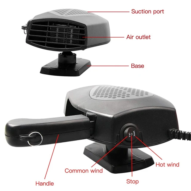 Car Defroster Defogger 12V Truck Car Heat Cooling Fan, Portable Car Heater,  Plug Adjustable Thermostat in Cigarette Lighter 150W 3-Outlet Plug USB,  Black 