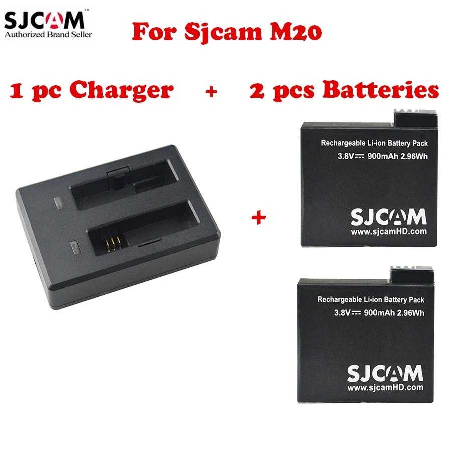 Original Sjcam Camera Accessories 2 PCS Batteries 1 PC Dual Charger for Sjcam M20 Wifi Sports