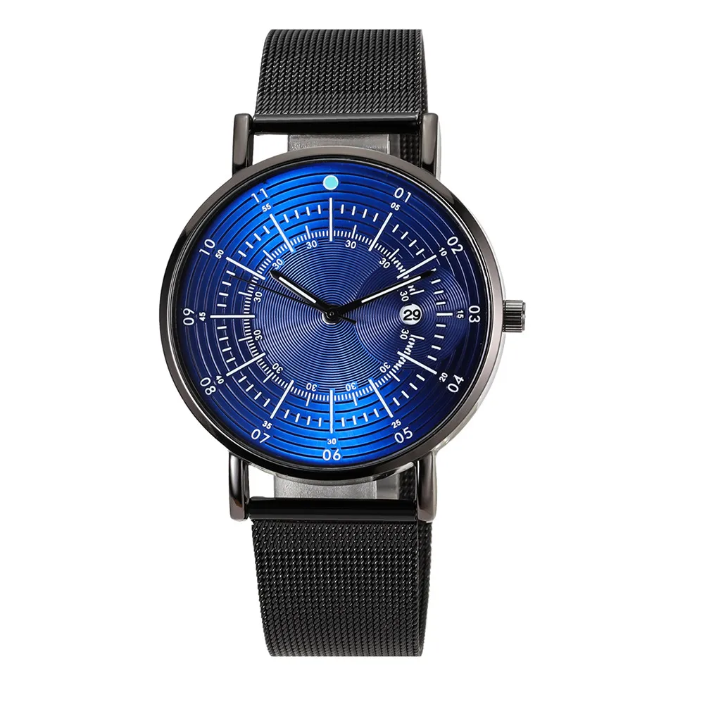

Fashion Business Simple Clock Multi Scale Dial Calendar Net Quartz Wrist Watch Stainless Steel Mesh maschi relogio masculino