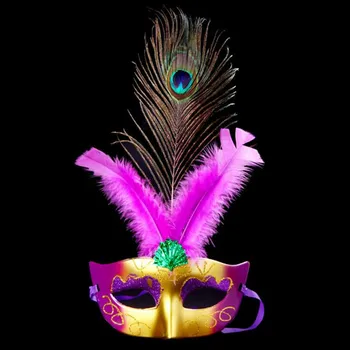 

New Women Girls Colorful Painting Peacock Feather Mask Performance Show Masquerade Masks Halloween Party Dress Decoration