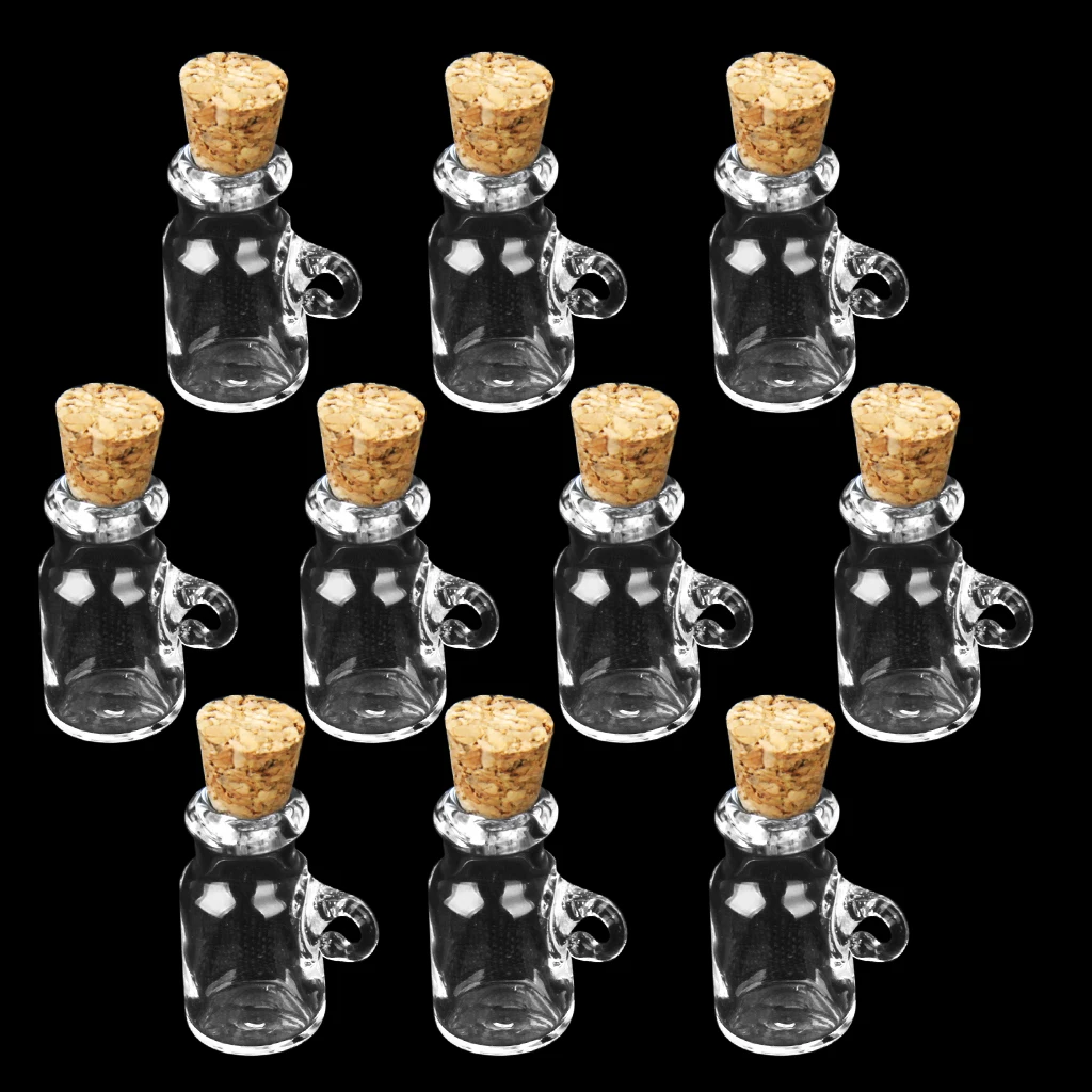 Phenovo 10pcs Mini Unique Shape Glass Bottles Message Treasure Charm Pendant Kit Makes Bottle Pendants Fashion Jewelry 