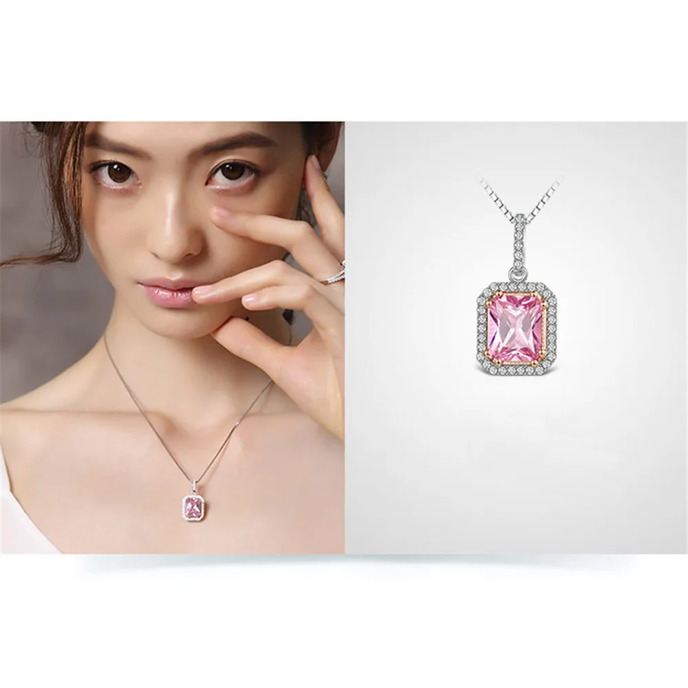 Top Quality 925 Silver Jewelry Sets Pink Quartz Cubic Zircon Ring Earrings Pendant Necklace Jewelry Set Wholesale Fine Jewelry - Image 6