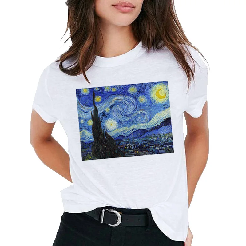 Ван Гог арт футболка Женская Топ с масляным принтом Футболка женская новая уличная одежда Повседневная футболка графическая футболка в стиле Харадзюку Femme - Цвет: 2093