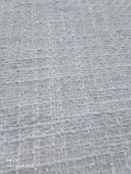 

free ship tweed fabric milk white with silver line weaved 59" wide by meter