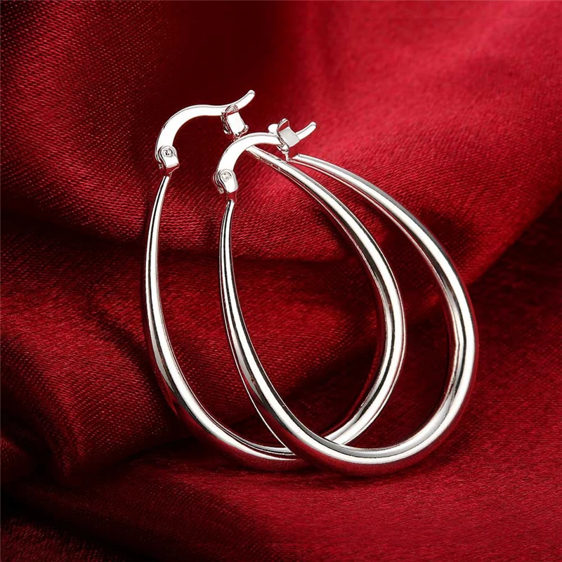 925 Sterling Silver Jewelry Smooth Circle Solid Silver Hoop Earrings For Women Best Gift Wholesale High Quality Jewelry - Image 2
