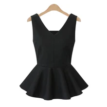 Индивидуальные Новые Модные женские простые эластичные без рукавов V воротник жилет Футболка женская Повседневная Пеплум с оборками Топ(3XS-8XL