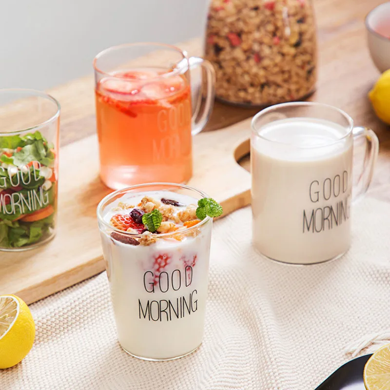 Good Morning Black White Transparent Glass Coffee Tea Drinks Dessert Breakfast Milk Cup Kitchenware Mugs LW0320519 | Дом и сад
