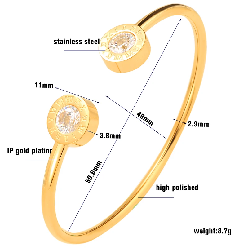 Регулируемый Браслет-манжета, браслеты для женщин, нержавеющая сталь, розовое золото, покрытие, шарм, CZ, римское письмо, браслет, Женские Ювелирные изделия, подарок