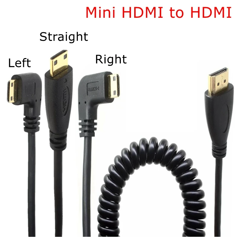 Прямой и левый и правый угловой HDMI Mini HDMI Micro HDMI к HDMI Мужской HDTV растягивающийся пружинный кабель для камеры сотового телефона XOOM TF201