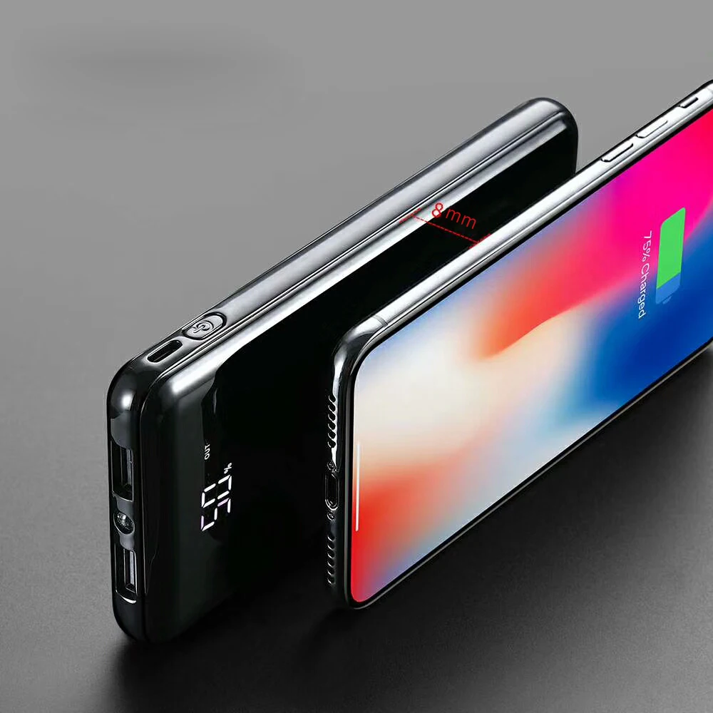 Внешний аккумулятор с ЖК-дисплеем 10000 мА/ч для iPhone X 8 Plus samsung S9, зарядное устройство с двойным USB, быстрое зарядное устройство, беспроводное зарядное устройство, внешний аккумулятор