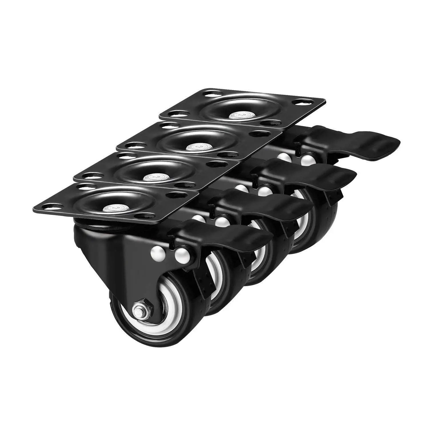 

2 inch Heavy Duty Universal Swivel Plate Casters PU Quite Mute No Noise Castors Markless Wheels Double Bearings and Locks