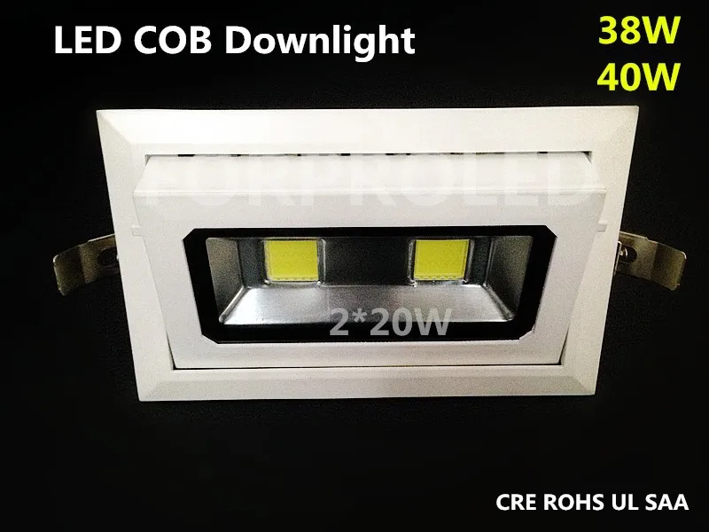 

wholesale 10PCS 40W Recessed Rotatable Rectangle COB( smd) LED Downlight Die-cast aluminum Grille light white paint shell