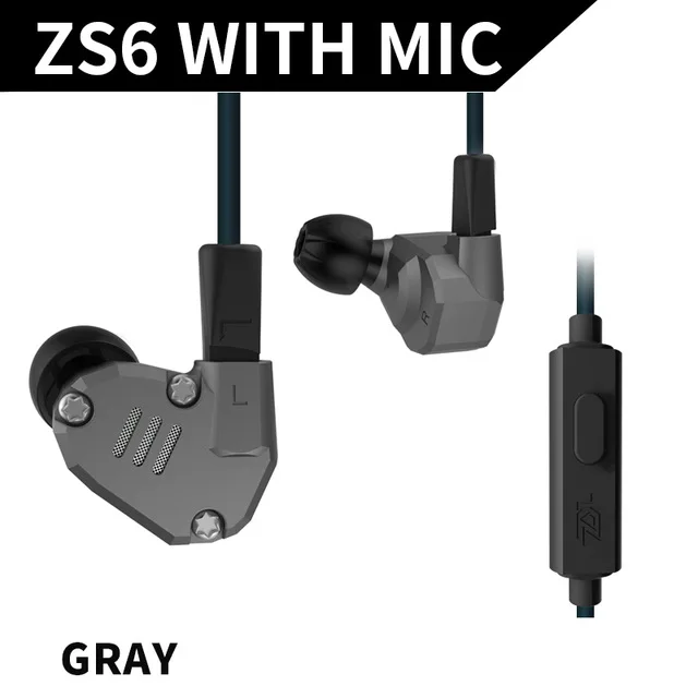 KZ ZS6 2DD+ 2BA гибридные наушники-вкладыши HIFI DJ Monito спортивные наушники для бега гарнитура наушники для KZ ES4 ZS10 AS10 ZST ZSN PRO C10 - Цвет: grey with mic