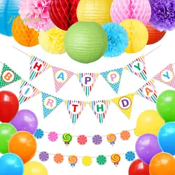 NICROLANDEE 26 шт./компл. Happy День рождения для маленьких мальчиков девочек вечерние украшения DIY Декор дома новый воздушный шар Фонари набор