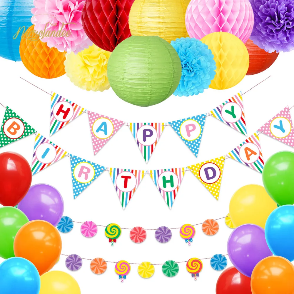 

NICROLANDEE 26 pcs/set Happy Birthday Party Baby Boy Girl Child Party DIY Decoration Decor Home New Balloon Lantern Banner Set