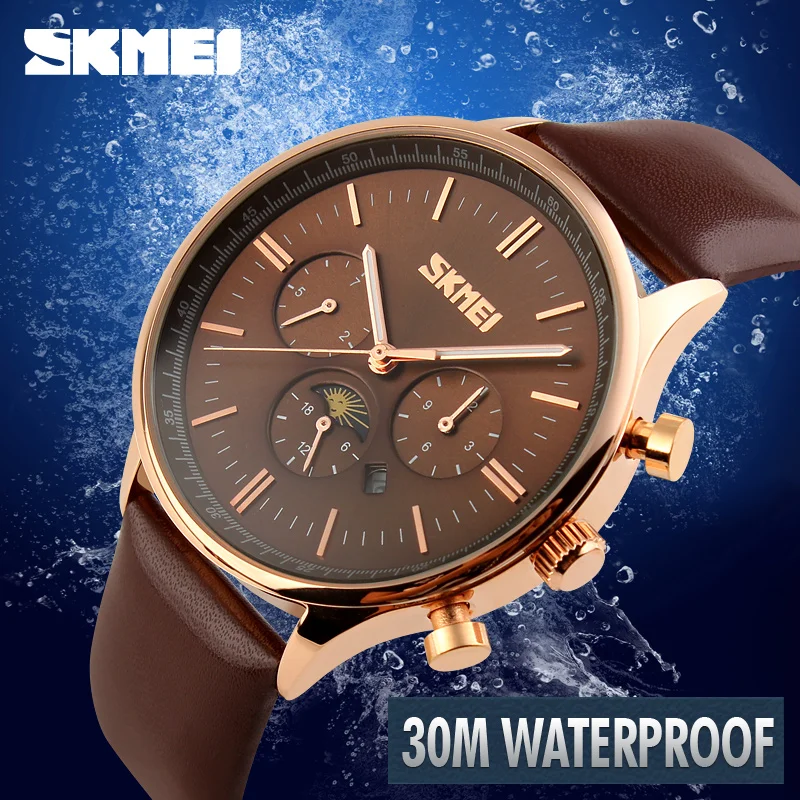 Mens Watches Top Brand Luxury SKMEI Men Military Sport Luminous Wristwatch Chronograph Leather Quar