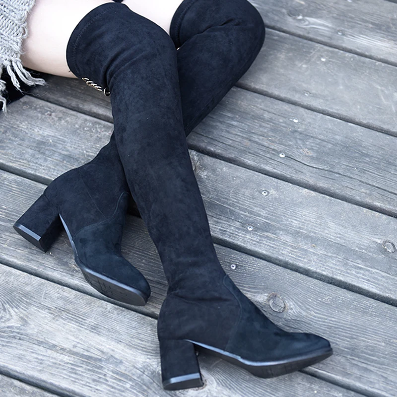 

Artmu New Women Over Knee Boots Fashion Round Toe High Heel Boots Comfort Handmade Sheep Suede Women Boots