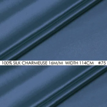 

CISULI 100% SILK CHARMEUSE SATIN Fabric 16mm Width 45"-114cm Pure Silk Fashion Fabric Satin Fabric Gray Blue NO 75