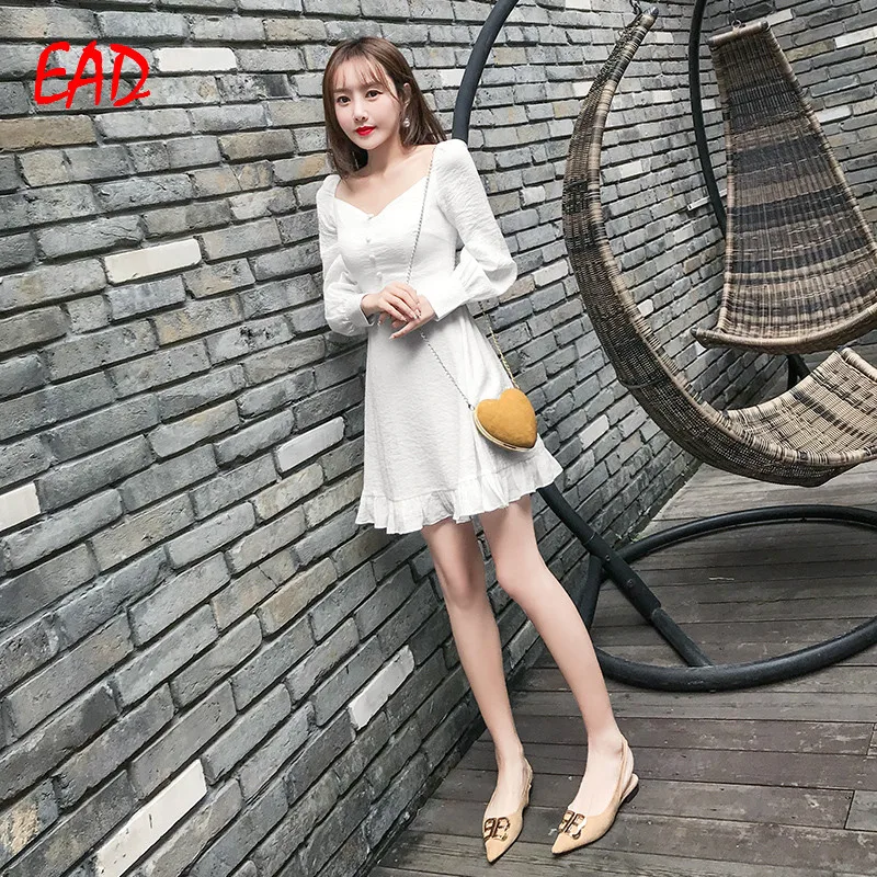 EAD Vintage Single Breasted Pleated Office Lady Shirt Dress Women Spring Sexy V Neck Ruffle Elegant Dresses Female Vestido EAD Vintage Single Breasted Pleated Office Lady Shirt Dress Women Spring Sexy V Neck Ruffle Elegant Dresses Female Vestido