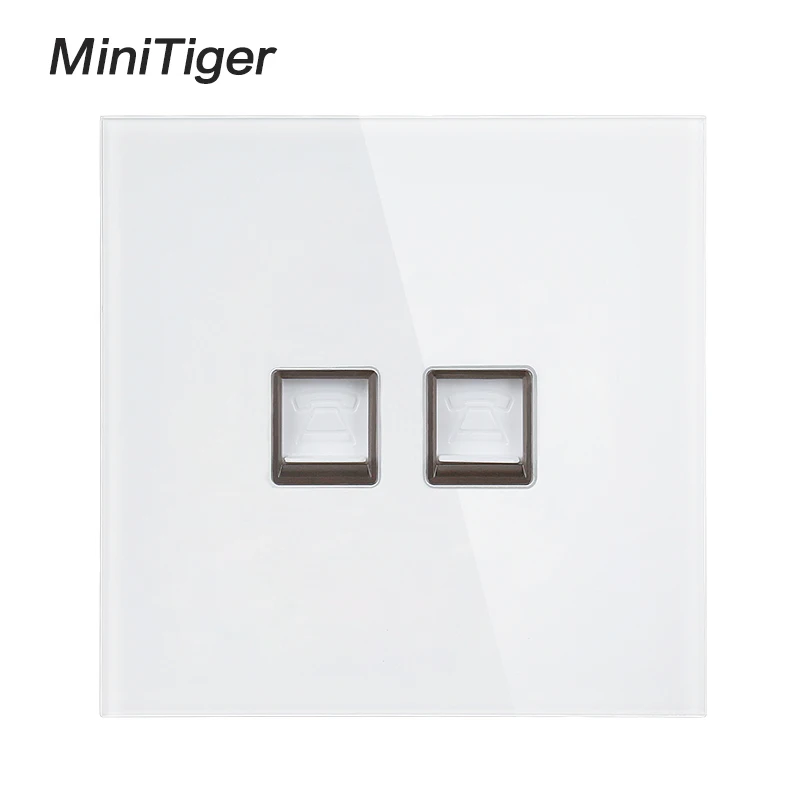 

Minitiger White Luxury Crystal Tempered Glass Frame Double RJ11 Tel Jack 2Gang Double Telephone Socket Outlet Wiring Accessories