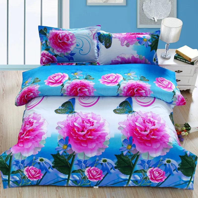 Blue Home Textile,Pink Rose 3d Heart shaped King Size Bedding Set