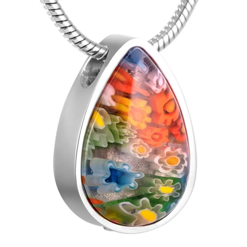 

IJD8476 Teardrop Shape Murano Glass Cremation Necklace For Ashes Keepsake jewelry Stainless Steel Memorial Urn Pendant Jewellery