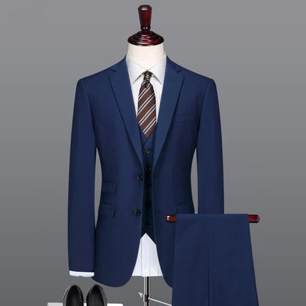 (Jacket+Pants+vest+tie)3 Pieces New Collection Dark Blue Formal Groom Tuxedos Wedding Suits Men Groomsman Suits Business Dress (Jacket+Pants+vest+tie)3 Pieces New Collection Dark Blue Formal Groom Tuxedos Wedding Suits Men Groomsman Suits Business Dress