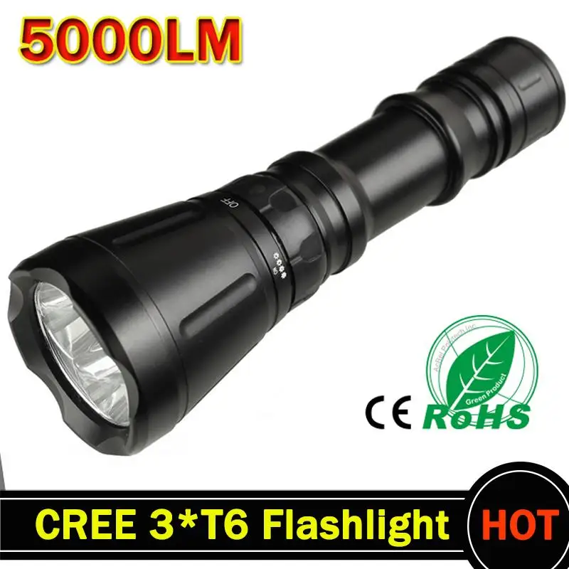

3*CREE XM-L T6 LED Diving Flashlight 5000LM Waterproof 5-Mode Torch Brightness 60m LED Torch Lanterna Torche ZK93