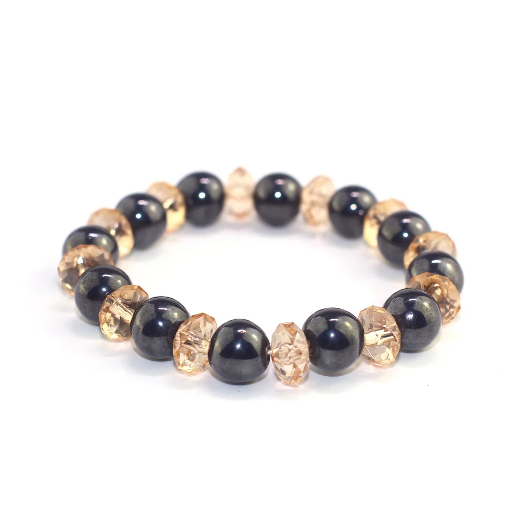 

10mm Champagne Crystal Beads Bracelet Hand Women Natural Black Stone Bracelets Ladies