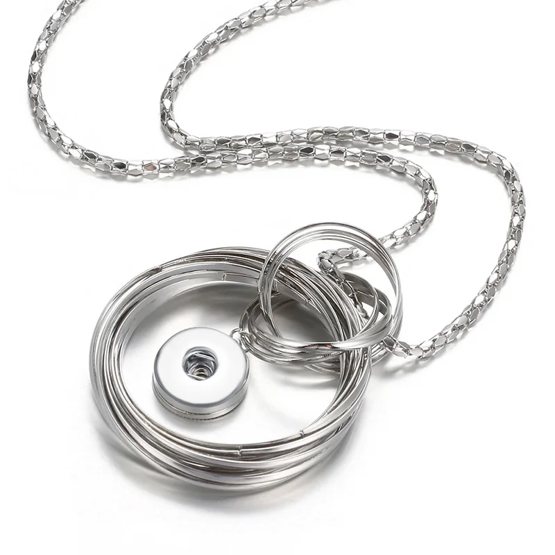 

NEW Fashion Metal Snap Necklace metal round Circles Elegant Length 76CM fit 18MM snap buttons jewlery wholesale DJ0022