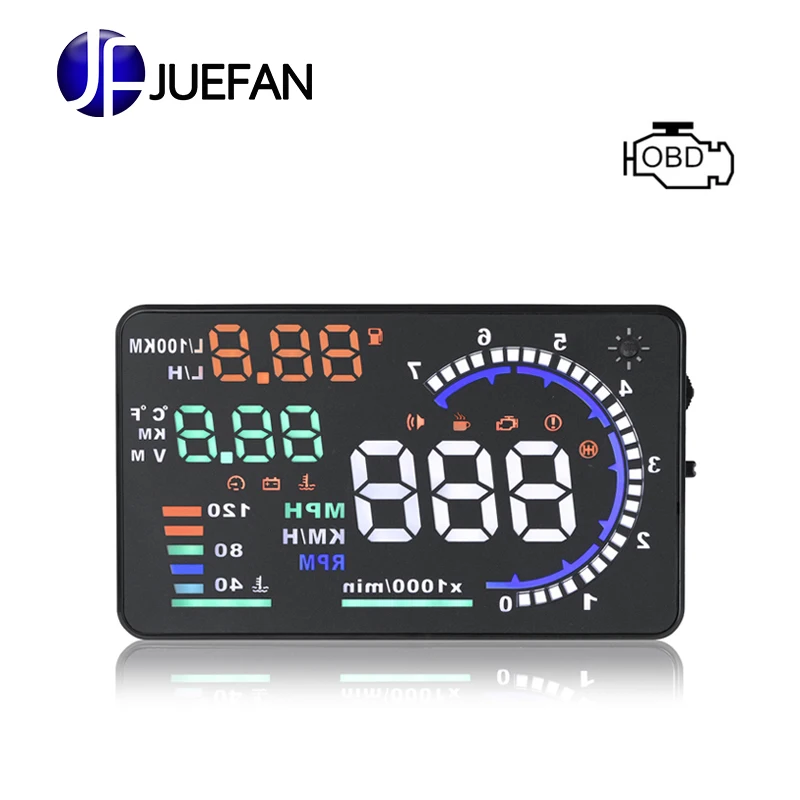 Автомобильный проектор JUEFAN A8 HUD Plug and play ODB II скоростной сигнализация на усталость
