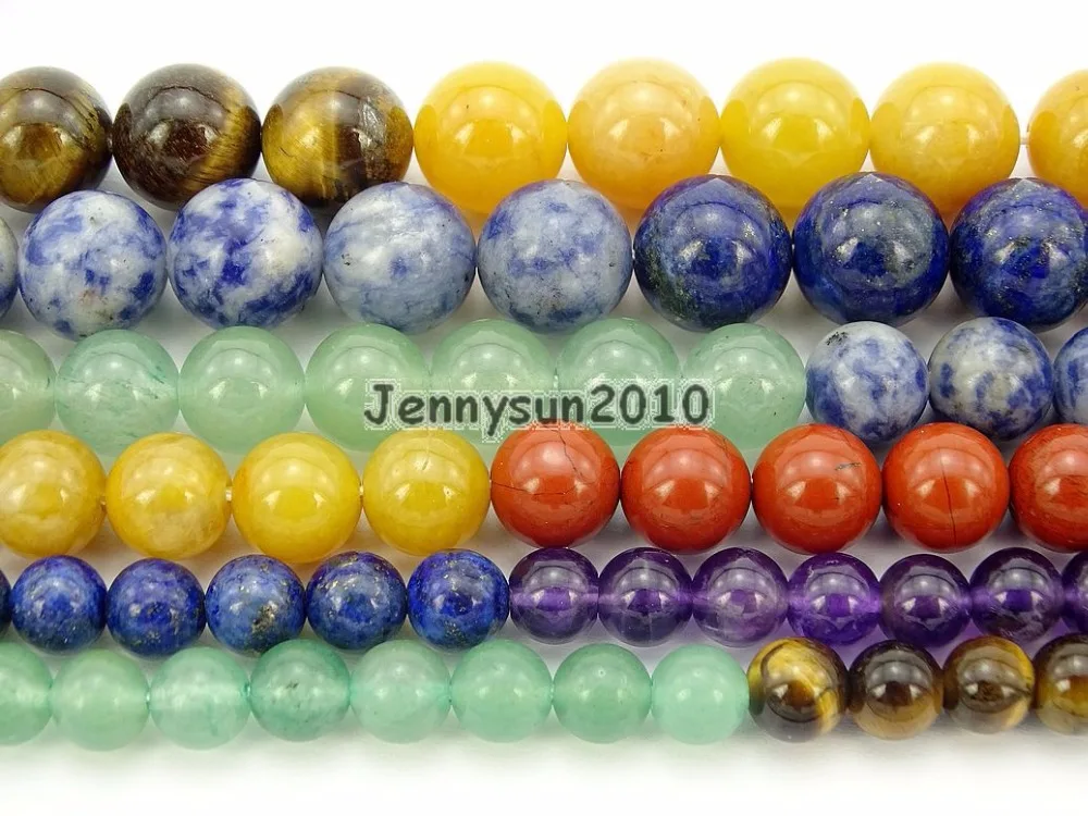 

Natural Seven Colors Stones Gems Stone Round Beads 15.5'' Strand 4mm 6mm 8mm 10mm for Jewelry Making Crafts 5 Strands/Pack
