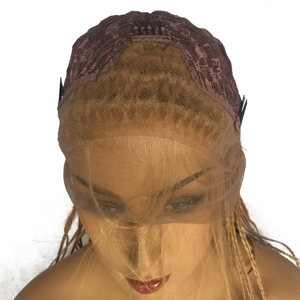 Hoeny Blonde Glueless Synthetic Lace Front Braid Wig with Baby Hair Heat resistant Fiber Braided Box Braids Wig 27 color-33