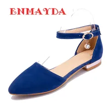 ENMAYDA Spring Autumn Flats Shoes Big Sizes 34-43 Casual Women Shoes 4 Colors Pointed Toe Flats Nubuck Leather Solid Flats