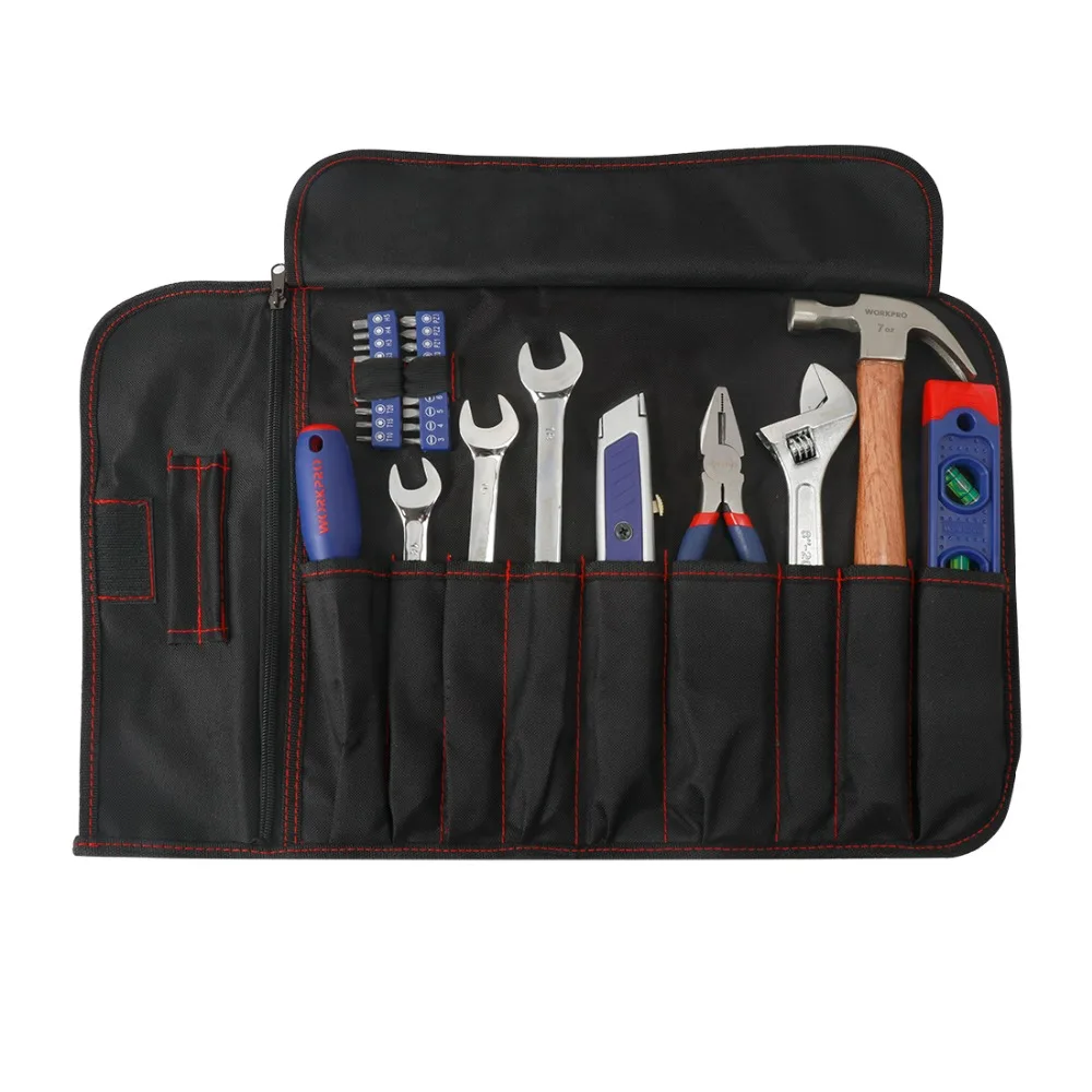 WORKPRO 29PC Home Tool Set Hand Tools Plier Knife Screwdriver Wrench Hammer Metric Tools Roll Bag