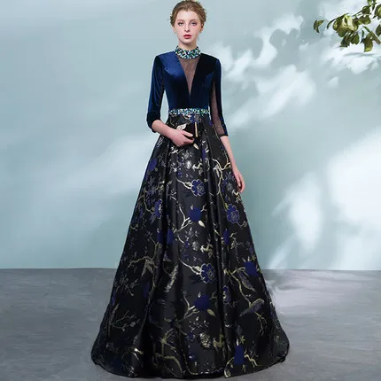 

royal blue velvet beading jacquard flower bird medieval dress Renaissance Gown queen costume Victorian /Marie belle Ball
