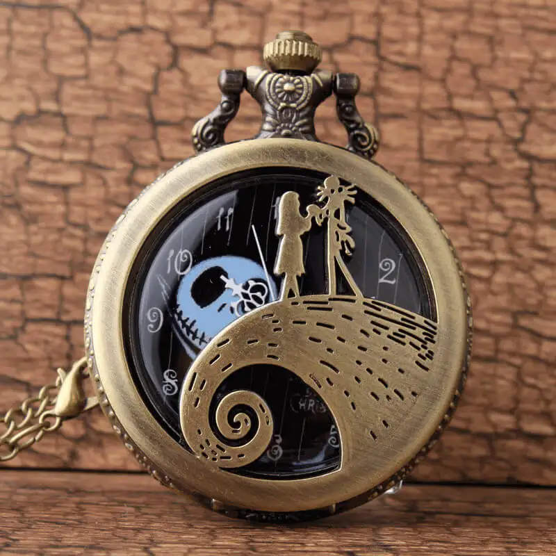 

The Nightmare Before Christmas Pocket Watches Steampunk Vintage Quartz Pocket Watch chains necklace pendent Men Christmas gifts