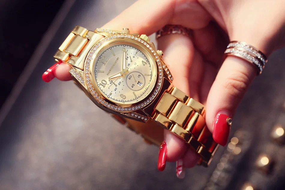 Женские часы, розовое золото, топ, роскошный бренд, стразы, под платье, женские наручные часы, календарь, водонепроницаемые, модные, повседневные, наручные часы
