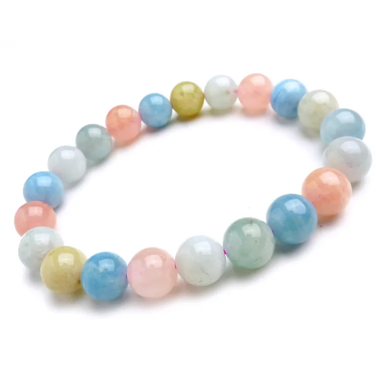 

Wholesale 9mm Genuine Natural Colorful Morganite Gem Stone Crystal Round Beads Jewelry Charm Stretch Bracelets For Women