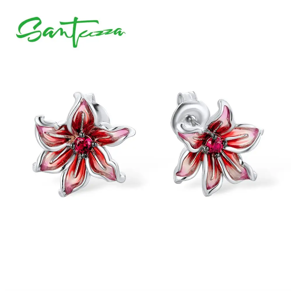 SANTUZZA conjunto de joyas de plata para las mujeres rama pendientes flor colgante de plata de ley 925 joyería de moda de esmalte - 5