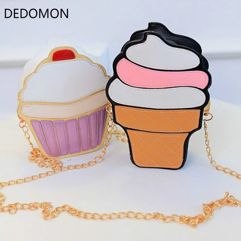 New Cute Cartoon Women Ice Cream Cupcake Mini Bags PU Leather Small Chain Clutch Crossbody Girl Shoulder Messenger Bag