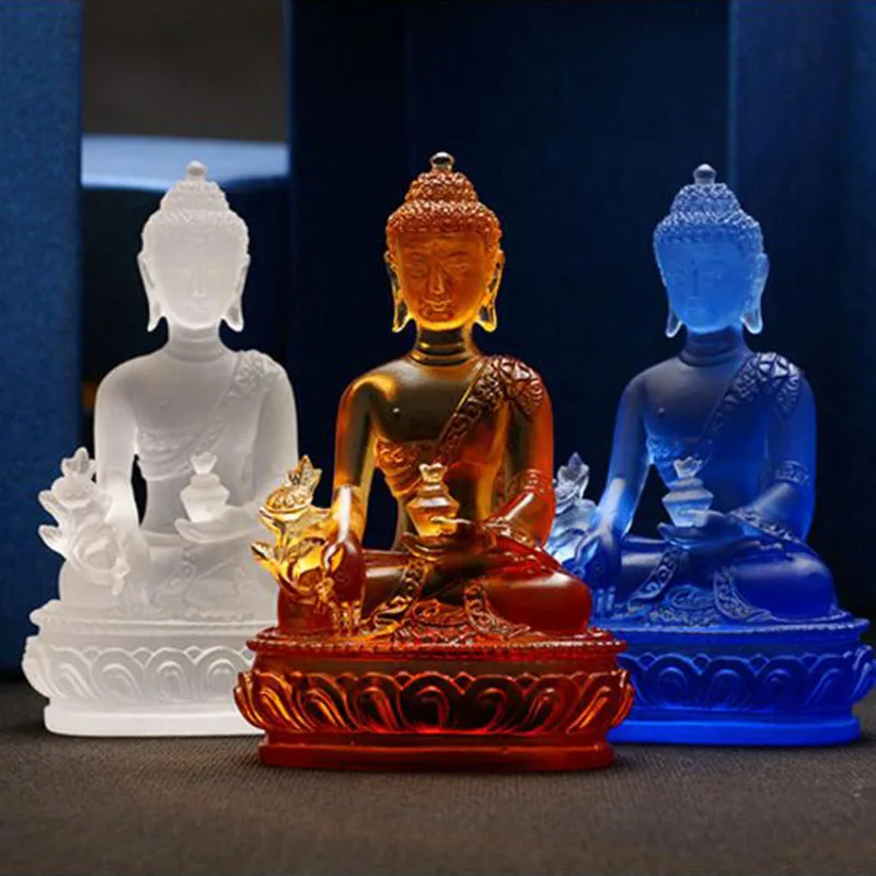 High Grade Glazed Glass Pharmacist Buddha Crystal Crafts Fengshui