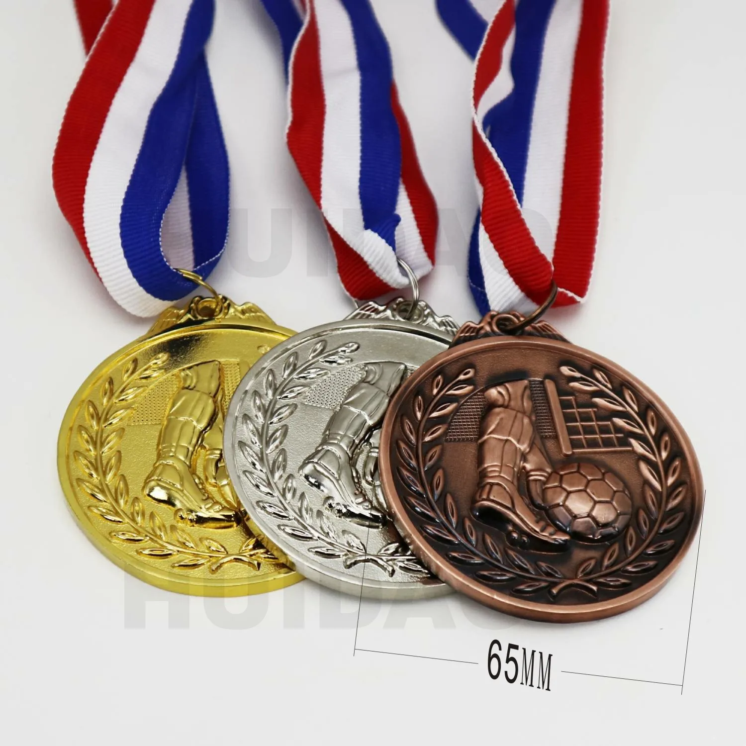 

1Set Size 65MM Football Metal Medallions with Ribbon (1Set Contain 1Gold ,1 Silver , 1 Copper Color Medalions) Soccer Medallion